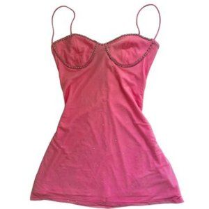 PINK SPARKLY MINI BARBIECORE DRESS DIAMOND STRAPS FROM PARTHEA IN SIZE SMALL